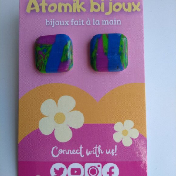 Colorful & Chic Square Earrings - Handmade Polymer Jewelry. - Picture 2 of 8